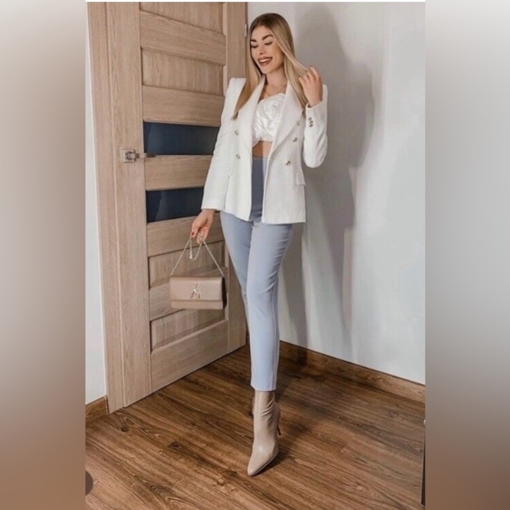 Zara Double-Breasted Textured Weave Jacket
